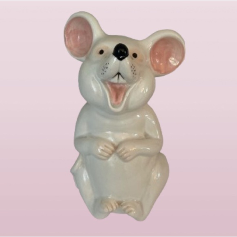 Vintage large ceramic white mouse with pink ears